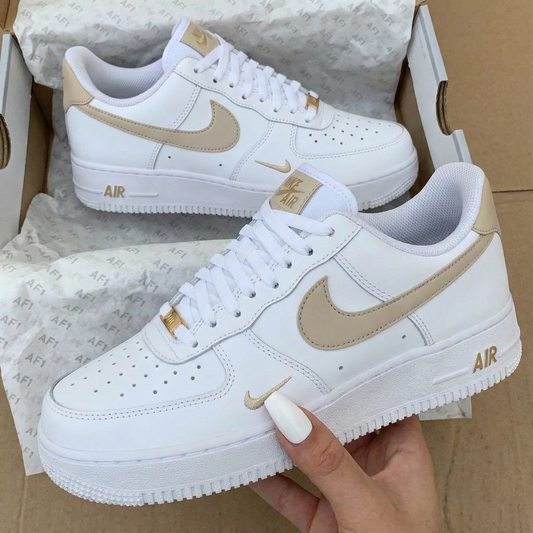 Custom AF 1s Shoes Elegant Beige Gold