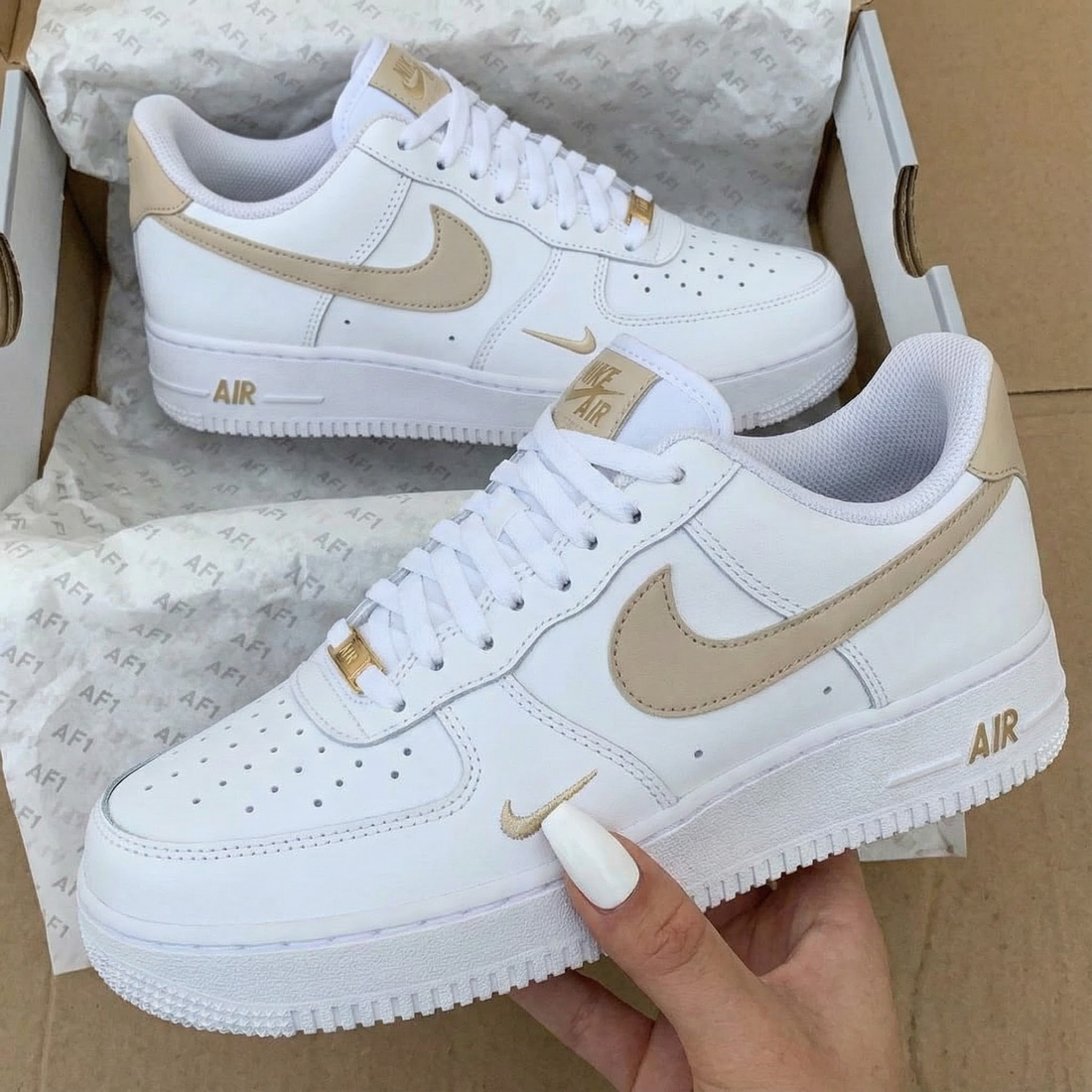 Custom AF 1s Shoes Elegant Beige Gold