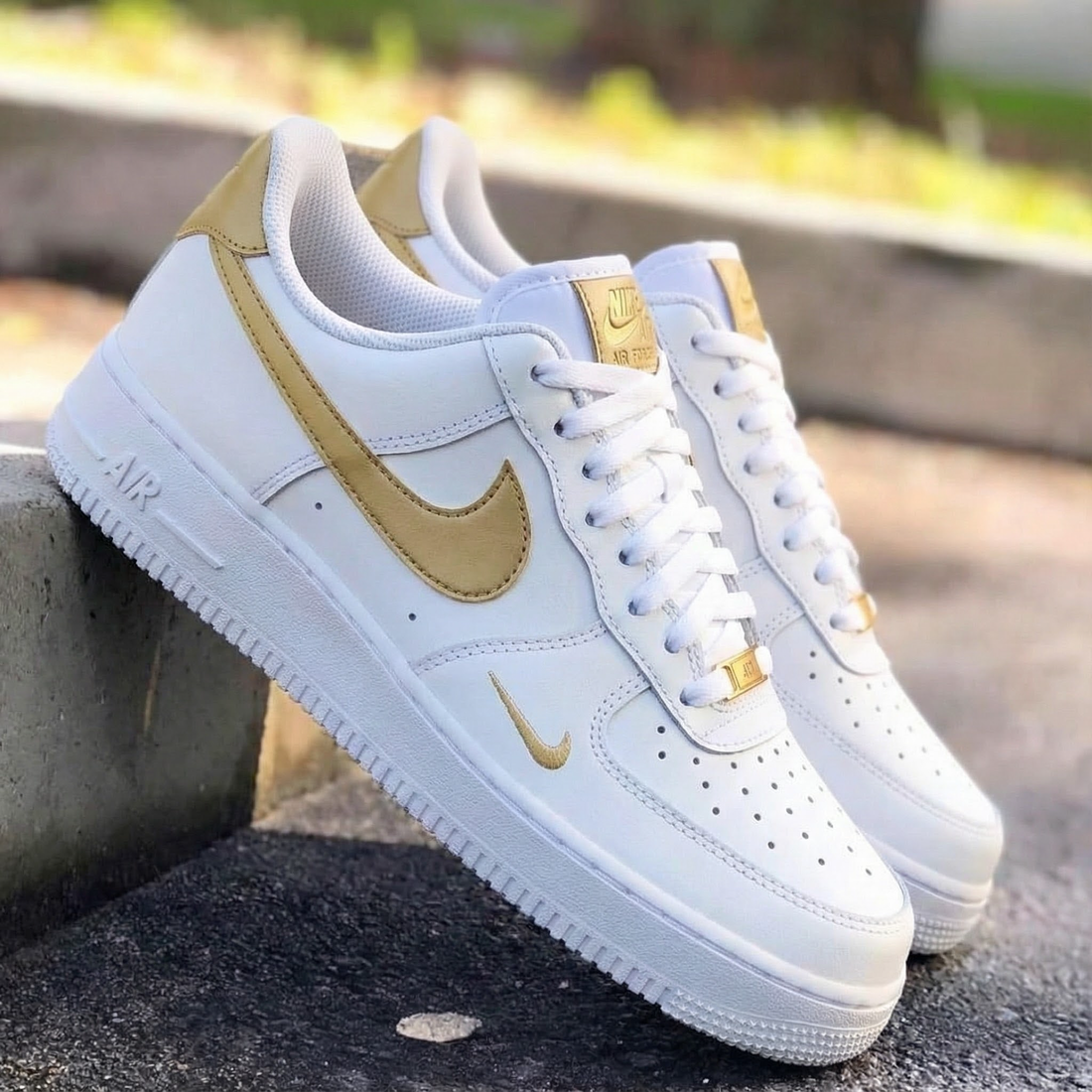 Custom AF 1s Shoes Elegant Beige Gold