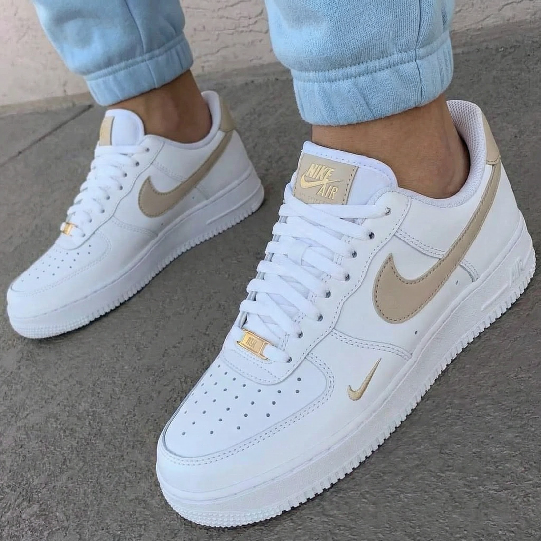 Custom AF 1s Shoes Elegant Beige Gold