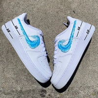 Custom AF 1s Shoes Elegant Blue Wave Pattern