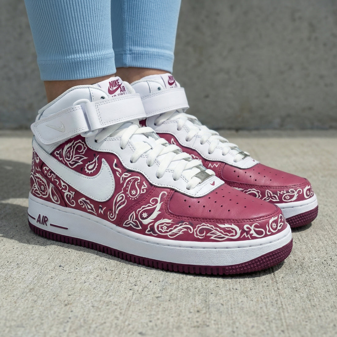 Custom AF 1s Shoes Elegant Maroon White Paisley Swirl