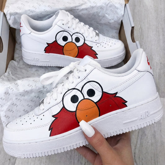 Custom AF 1s Shoes Elmo Print Red Orange
