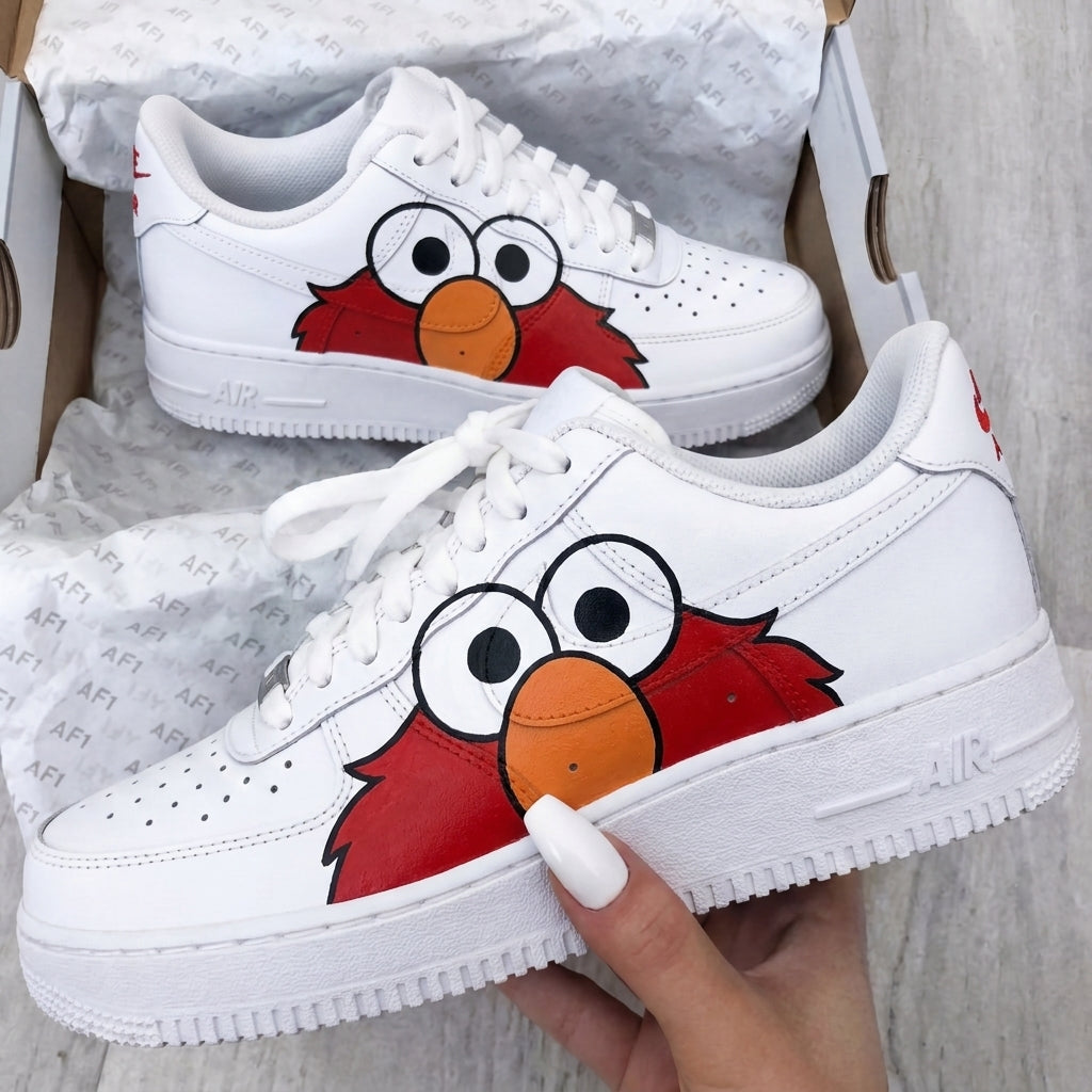 Custom AF 1s Shoes Elmo Print Red Orange