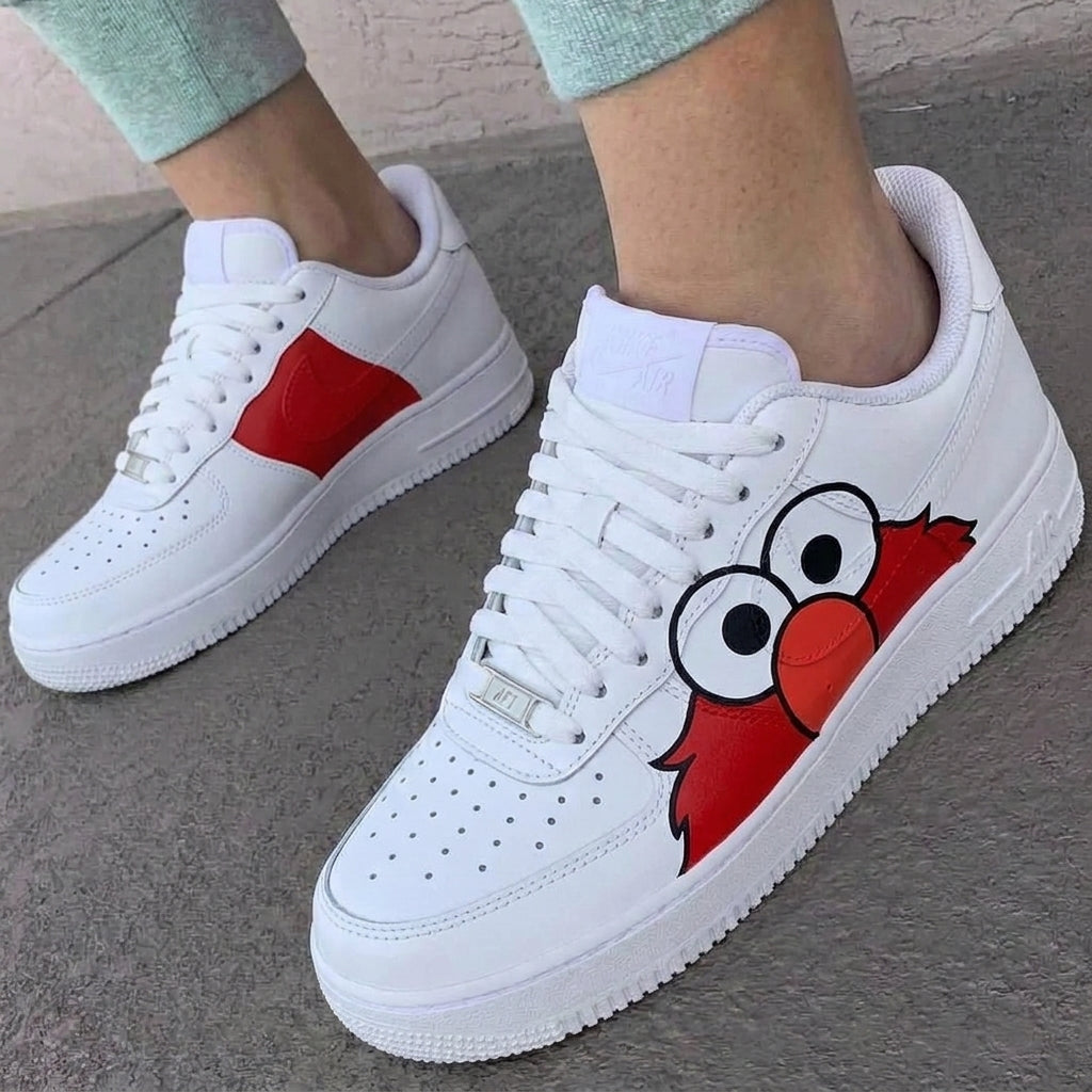 Custom AF 1s Shoes Elmo Print Red Orange