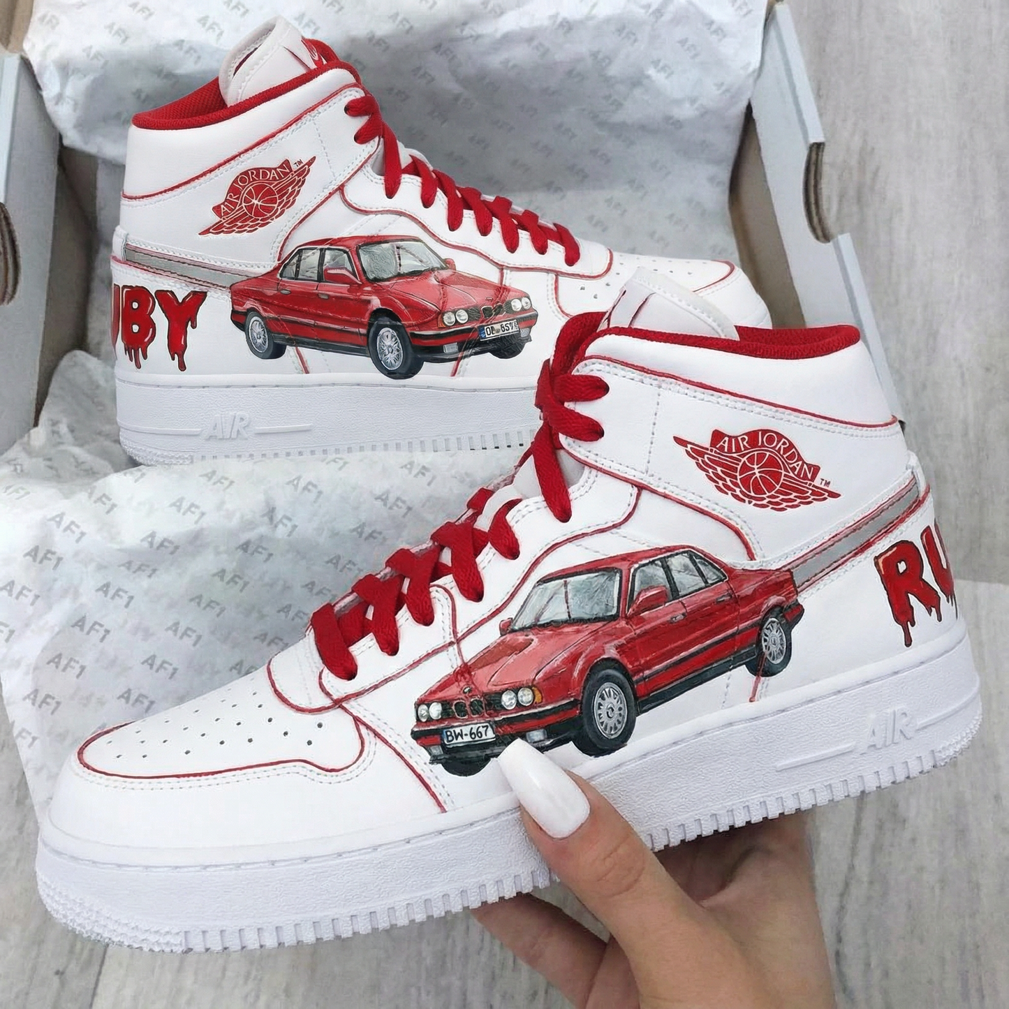 Custom AF 1s Shoes Energetic Red Car Theme