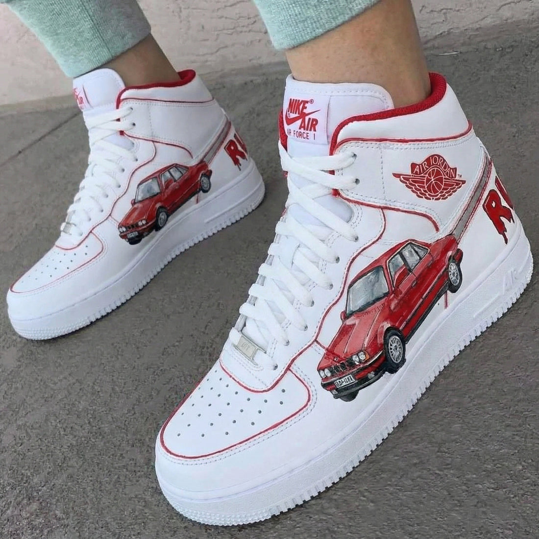 Custom AF 1s Shoes Energetic Red Car Theme