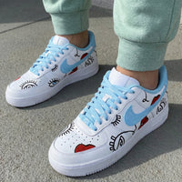 Custom AF 1s Shoes Eyes Lips Graffiti Baby Blue Red