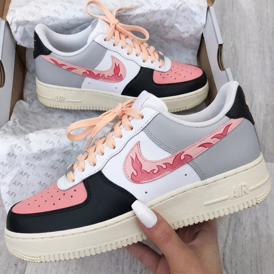 Custom AF 1s Shoes Flame Baby Pink Black