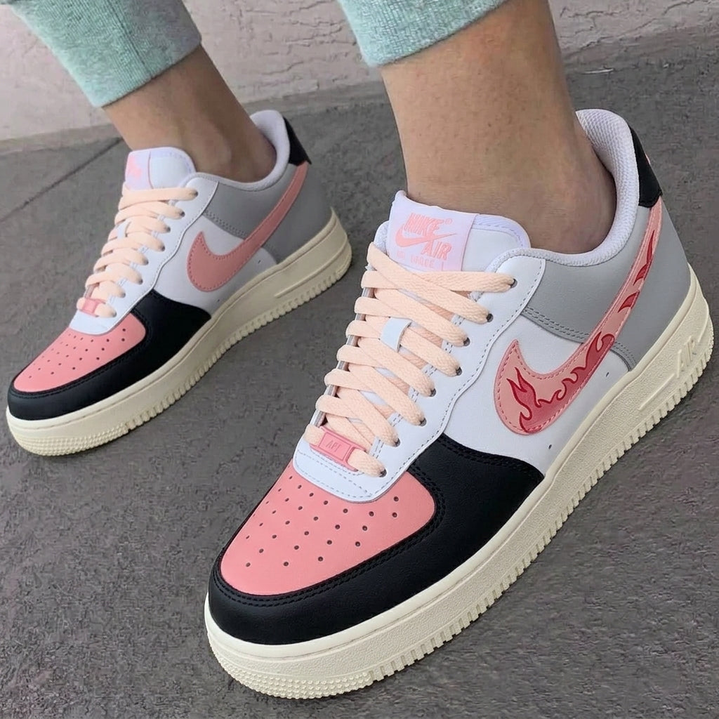 Custom AF 1s Shoes Flame Baby Pink Black