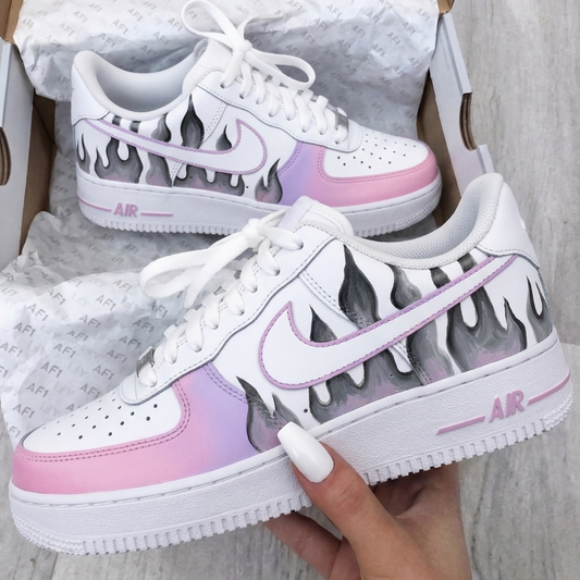 Custom AF 1s Shoes Flame Baby Pink Purple