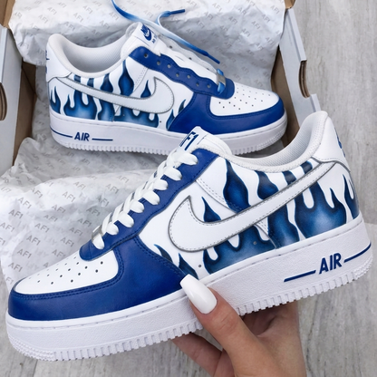 Custom AF 1s Shoes Flame Blue White
