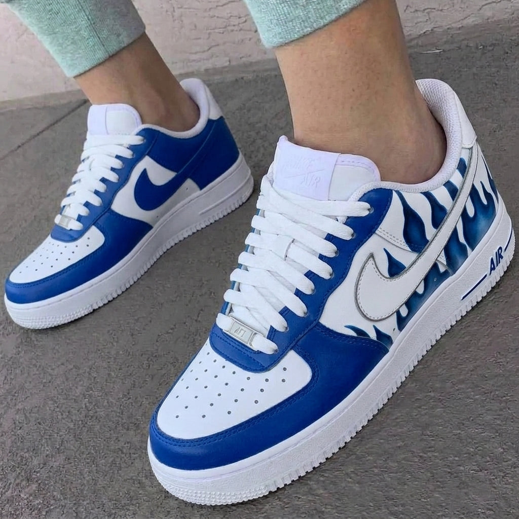 Custom AF 1s Shoes Flame Blue White