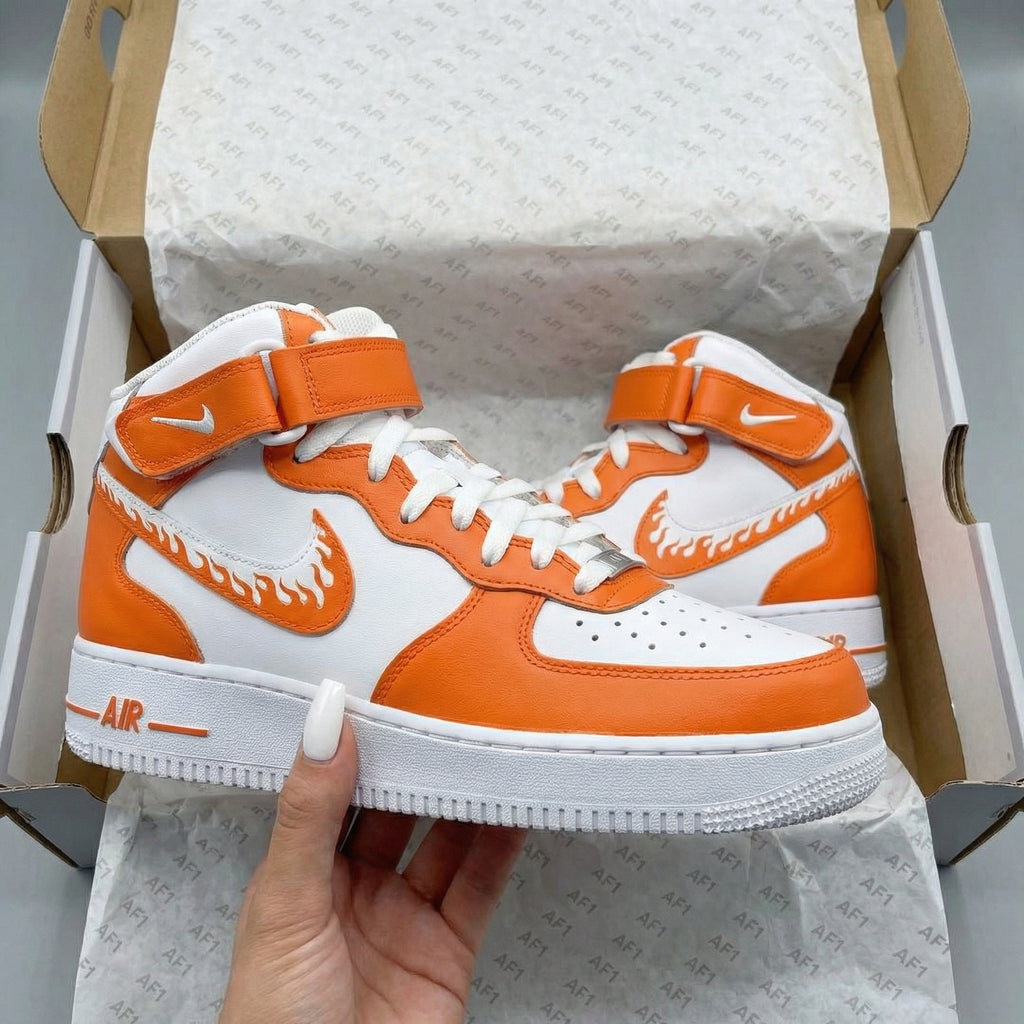 Custom AF 1s Shoes Flame Orange White