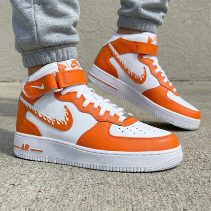 Custom AF 1s Shoes Flame Orange White