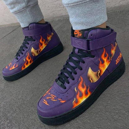 Custom AF 1s Shoes Flame Pattern Purple Black