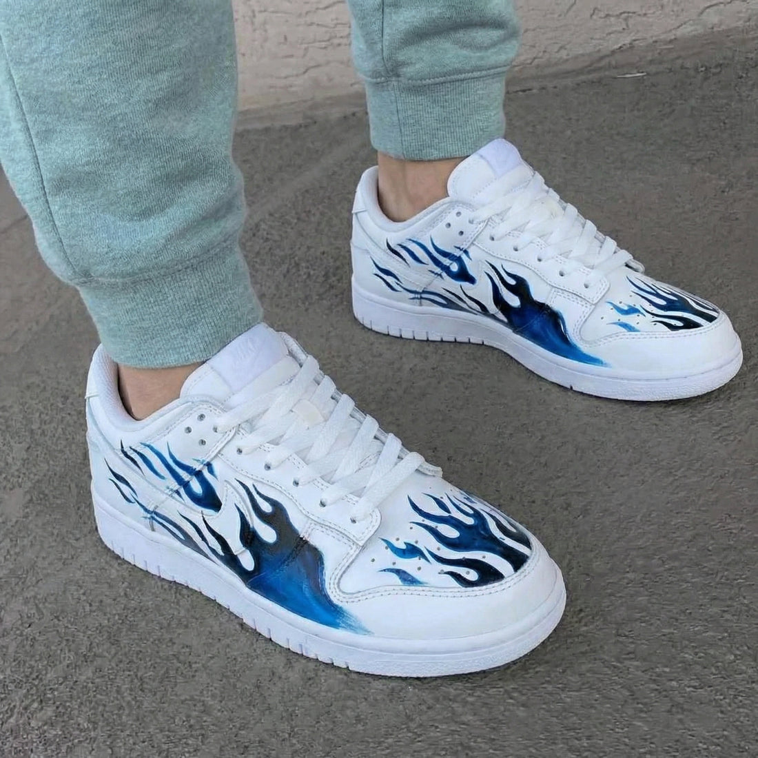 Custom AF 1s Shoes Flames Blue Black