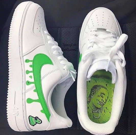 Custom AF 1s Shoes Fun Frog Pattern Green