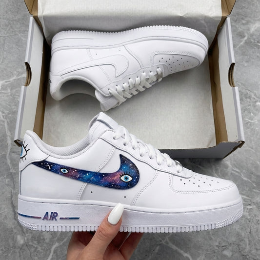 Custom AF 1s Shoes Galaxy Eyes Blue