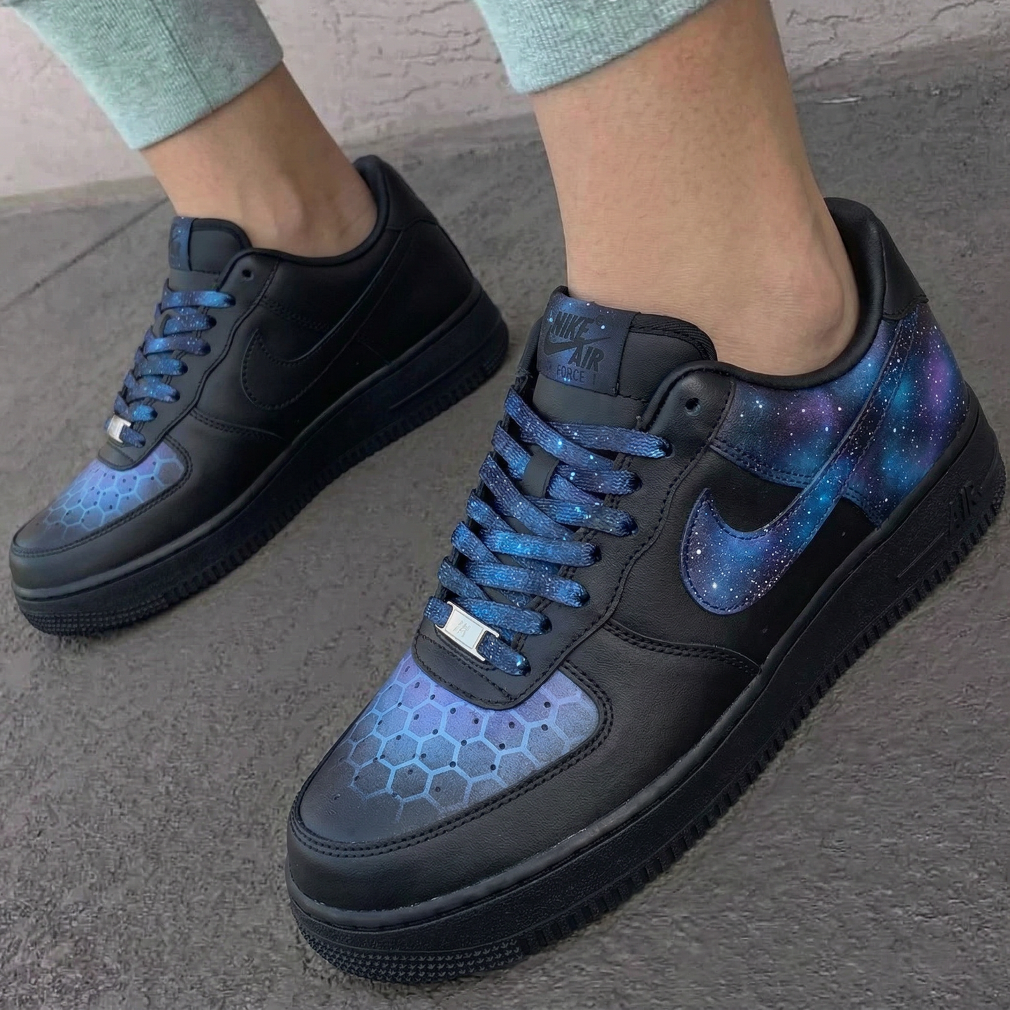 Custom AF 1s Shoes Galaxy Pattern Black Blue Purple