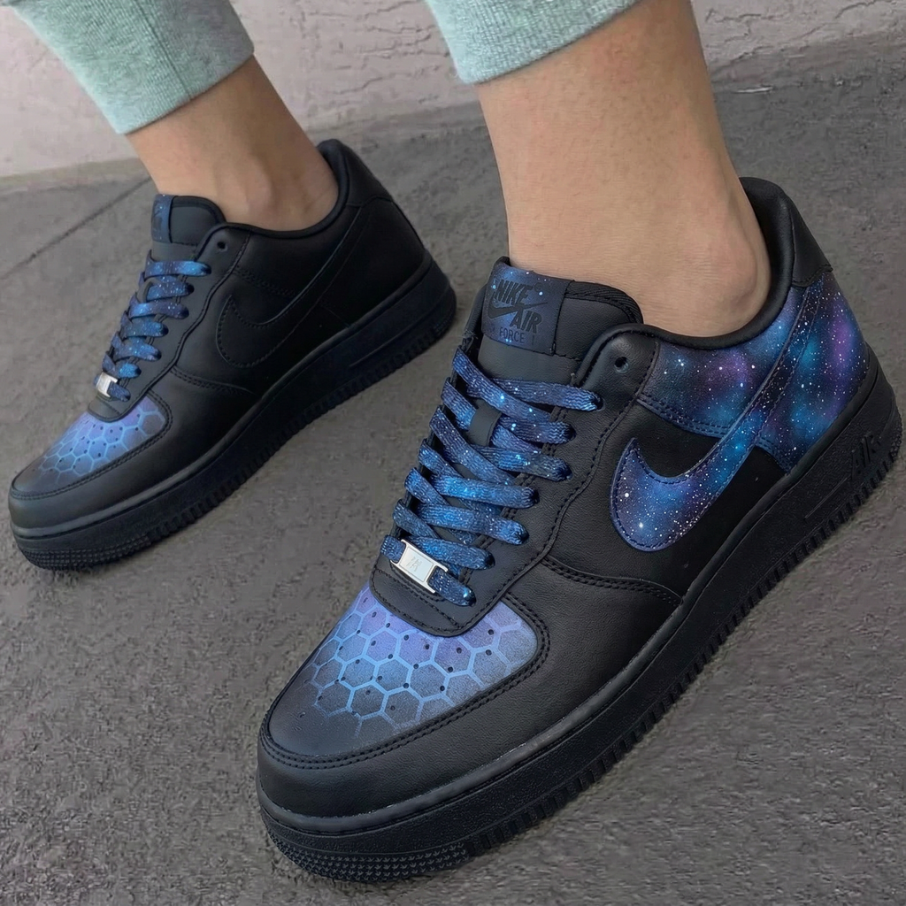 Custom AF 1s Shoes Galaxy Pattern Black Blue Purple
