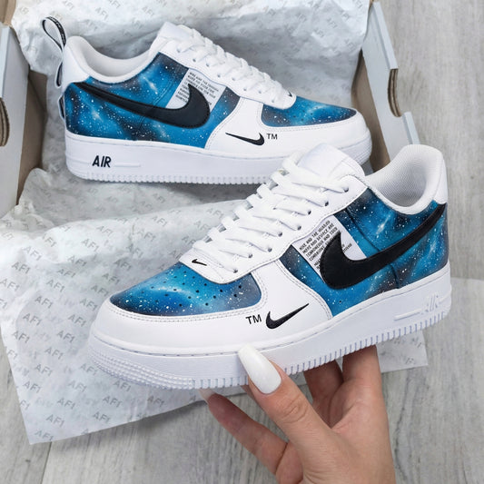 Custom AF 1s Shoes Galaxy Pattern Blue Black