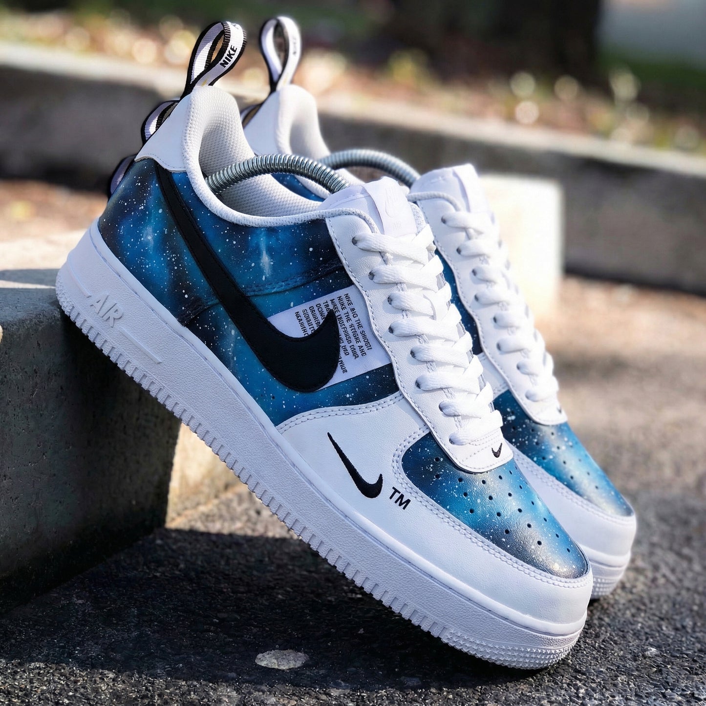 Custom AF 1s Shoes Galaxy Pattern Blue Black
