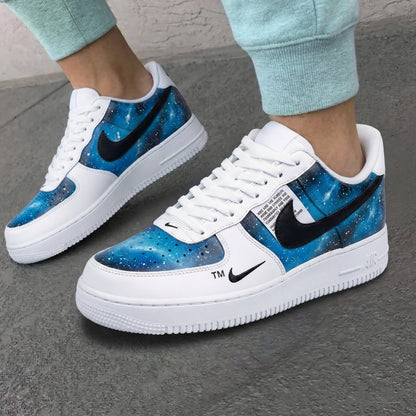 Custom AF 1s Shoes Galaxy Pattern Blue Black