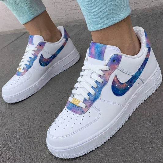 Custom AF 1s Shoes Galaxy Pattern Blue Purple Pink