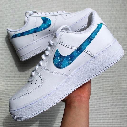 Custom AF 1s Shoes Galaxy Pattern Blue