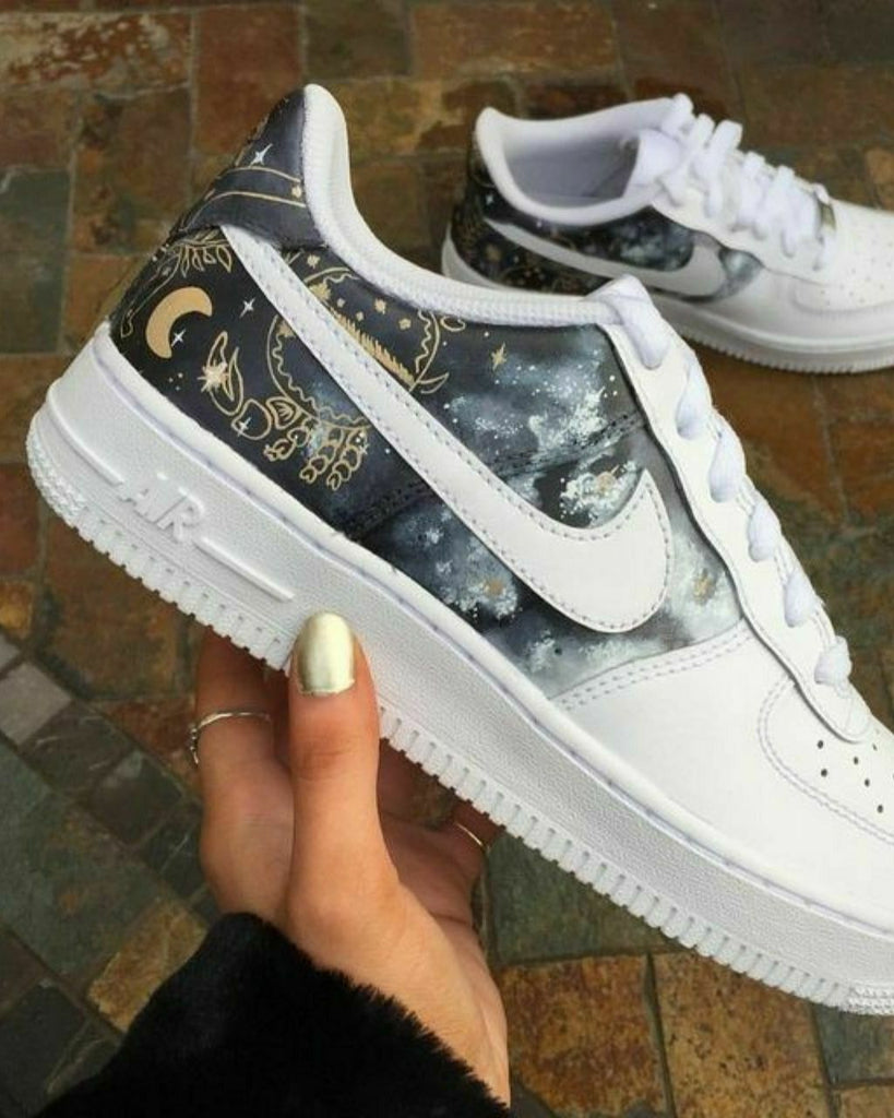 Custom AF 1s Shoes Galaxy Pattern Gold Color