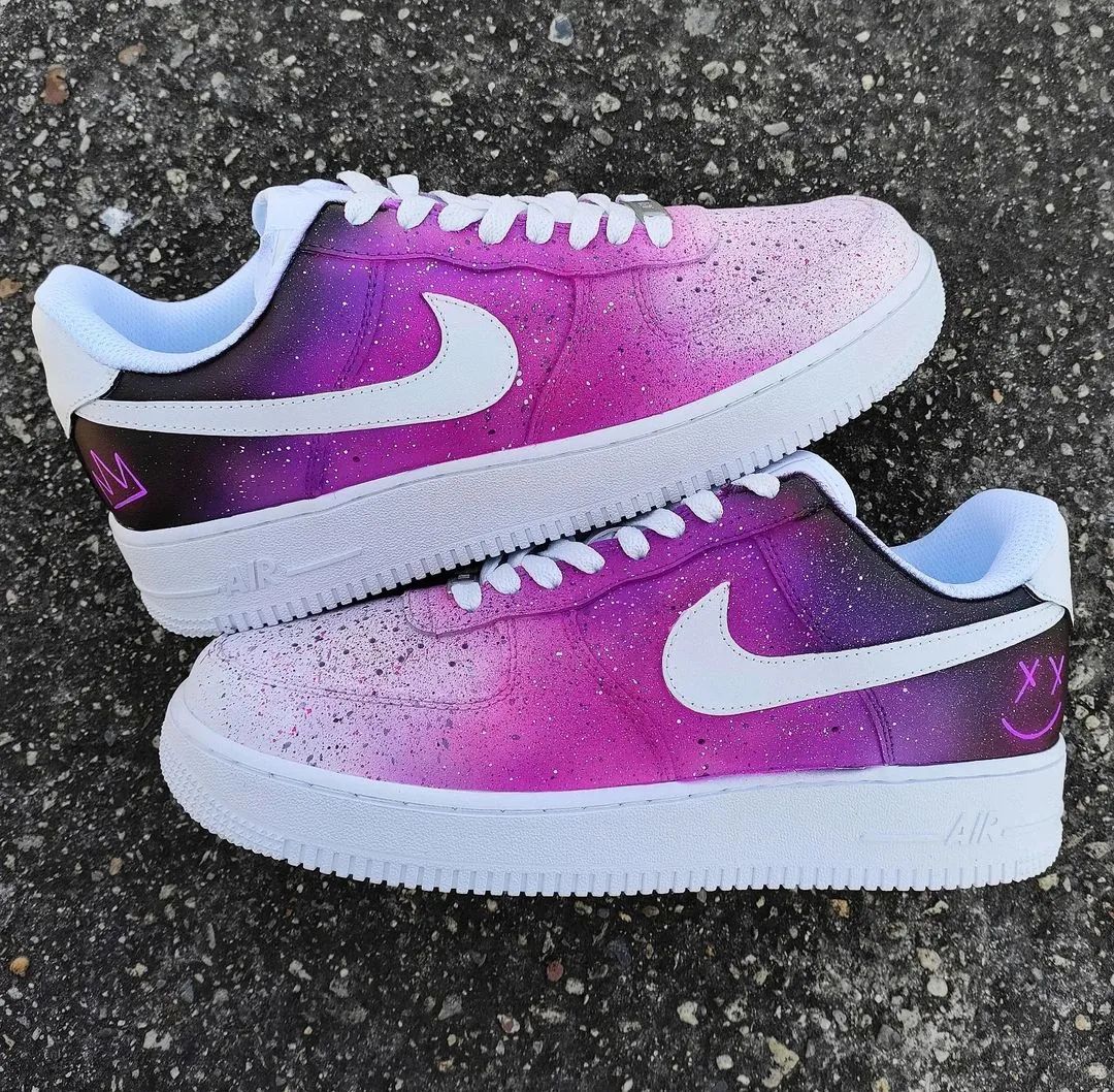 Custom AF 1s Shoes Galaxy Pattern Pink Purple