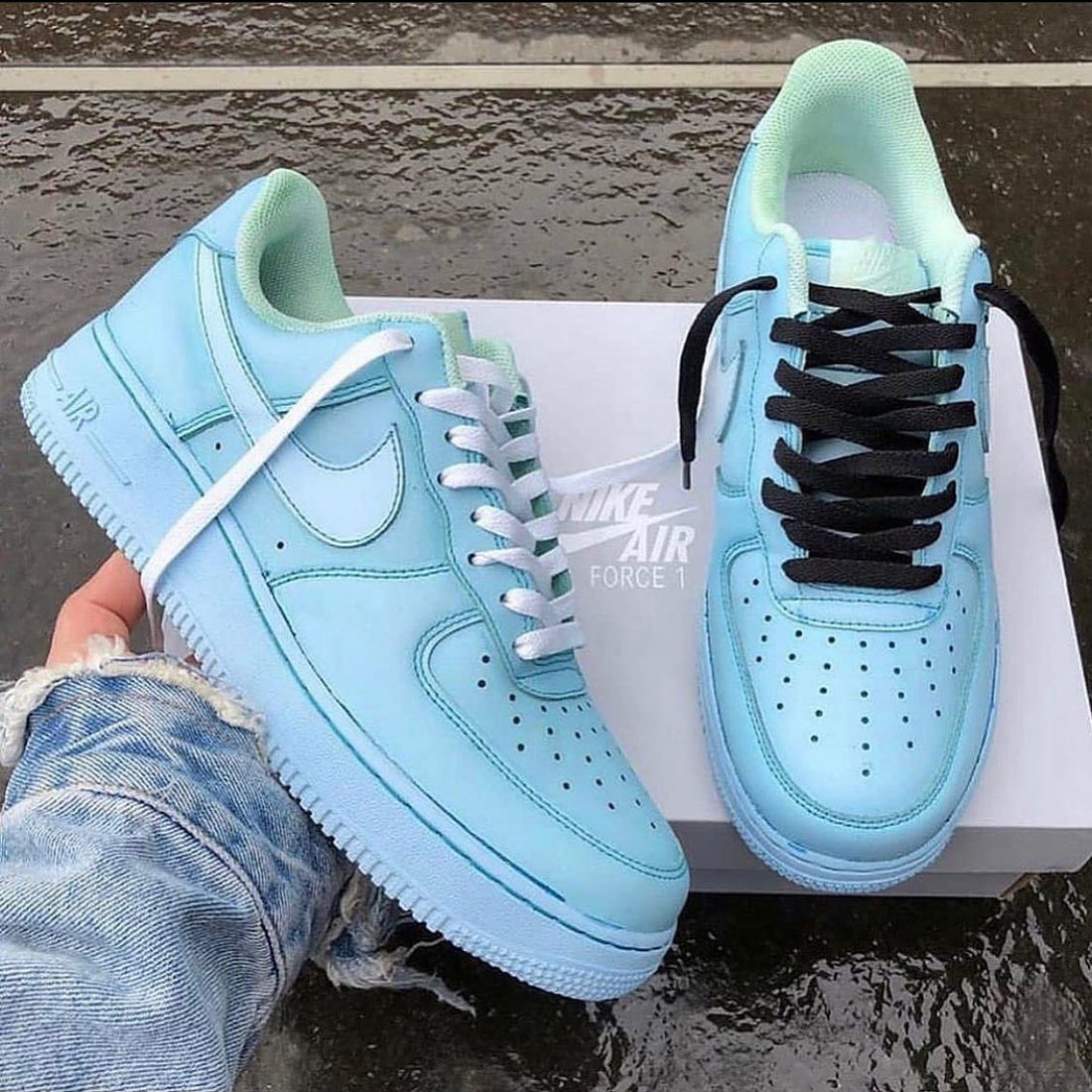 Custom AF 1s Shoes Gentle Pastel Baby Blue