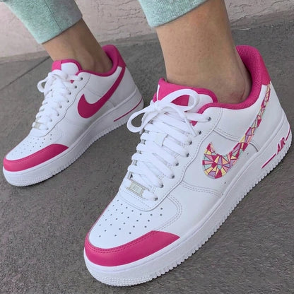 Custom AF 1s Shoes Geometric Mosaic Swoosh Pink
