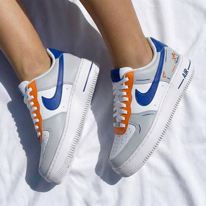 Custom AF 1s Shoes Geometric Patterns Lines Gray Orange Blue