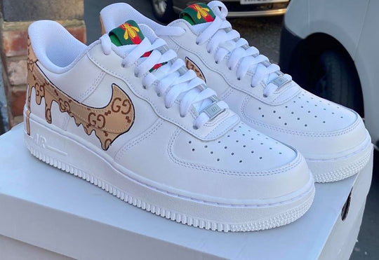 Custom AF 1s Shoes GG Pattern Brown White