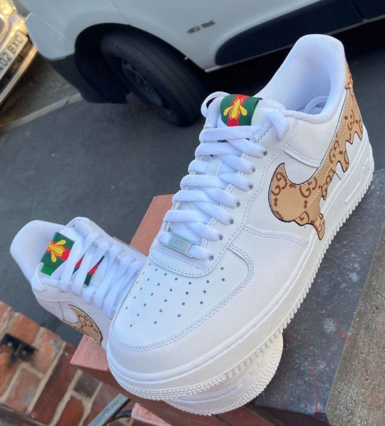 Custom AF 1s Shoes GG Pattern Brown White