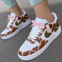 Custom AF 1s Shoes Giraffe Print Baby Pink Bows Brown Green