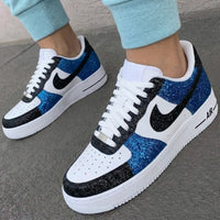 Custom AF 1s Shoes Glitter Blue Black