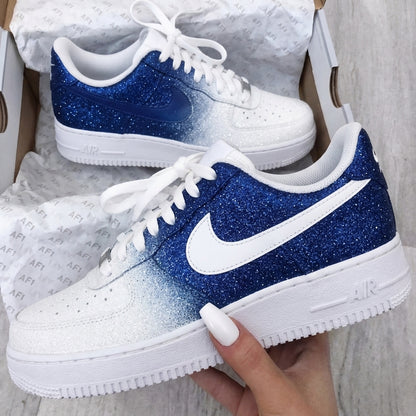 Custom AF 1s Shoes Glitter Gradient Blue