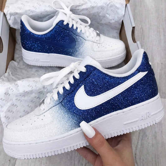 Custom AF 1s Shoes Glitter Gradient Blue