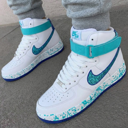 Custom AF 1s Shoes Glitter Teal Blue