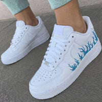 Custom AF 1s Shoes Glittery Blue Flames Design