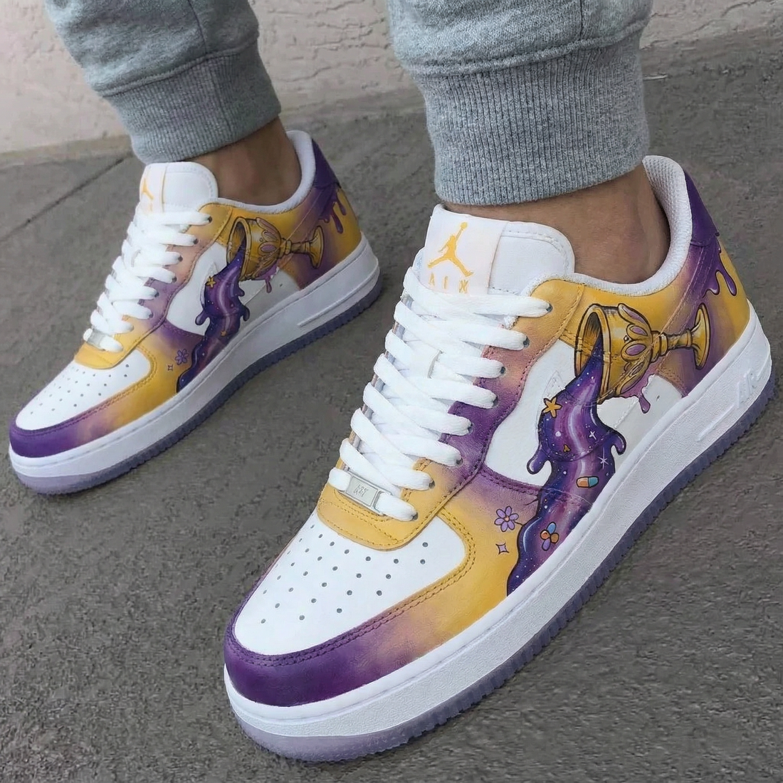 Custom AF 1s Shoes Goblet Pattern Yellow Purple