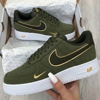 Custom AF 1s Shoes Gold Accents Olive Green White