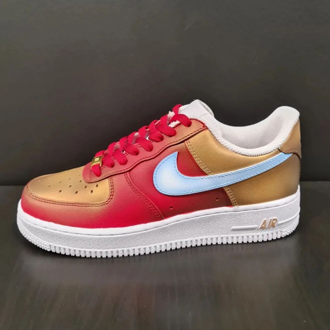 Custom AF 1s Shoes Gold Red Baby Blue
