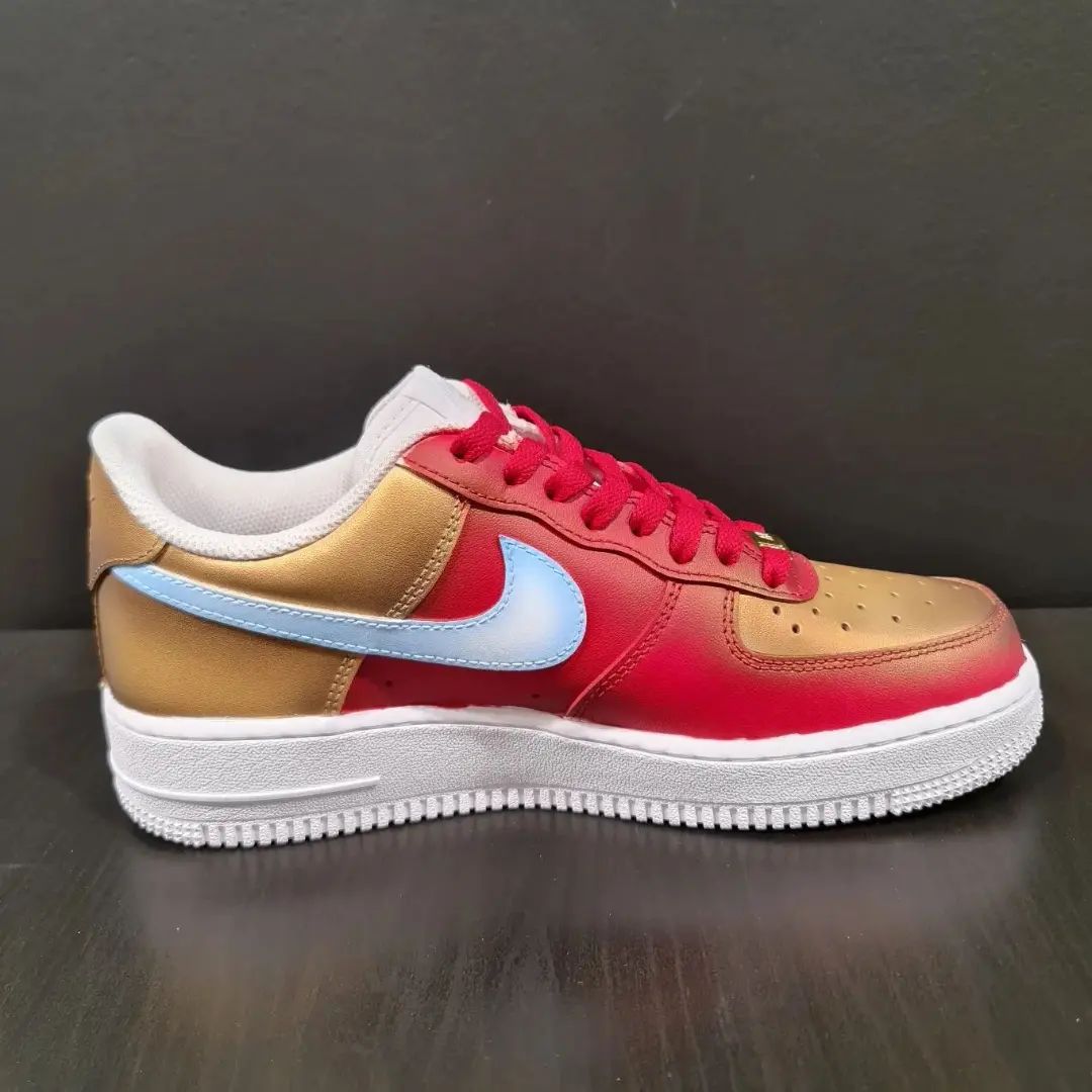 Custom AF 1s Shoes Gold Red Baby Blue