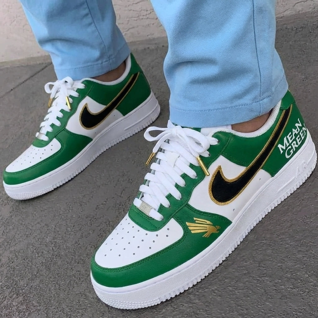 Custom AF 1s Shoes Golden Eagle Black Swoosh Gold Trim Mean Green Green Black Gold