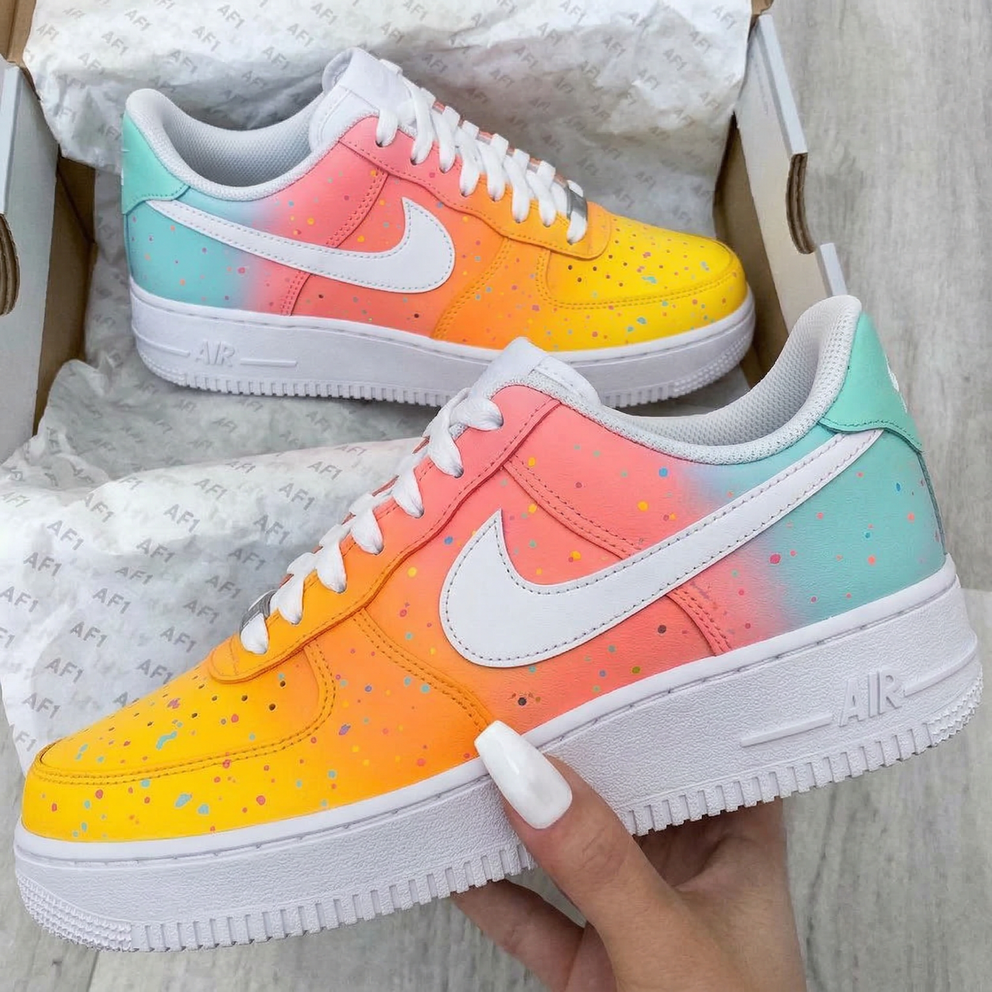 Custom AF 1s Shoes Gradient Color Splash Blue Pink Orange Yellow