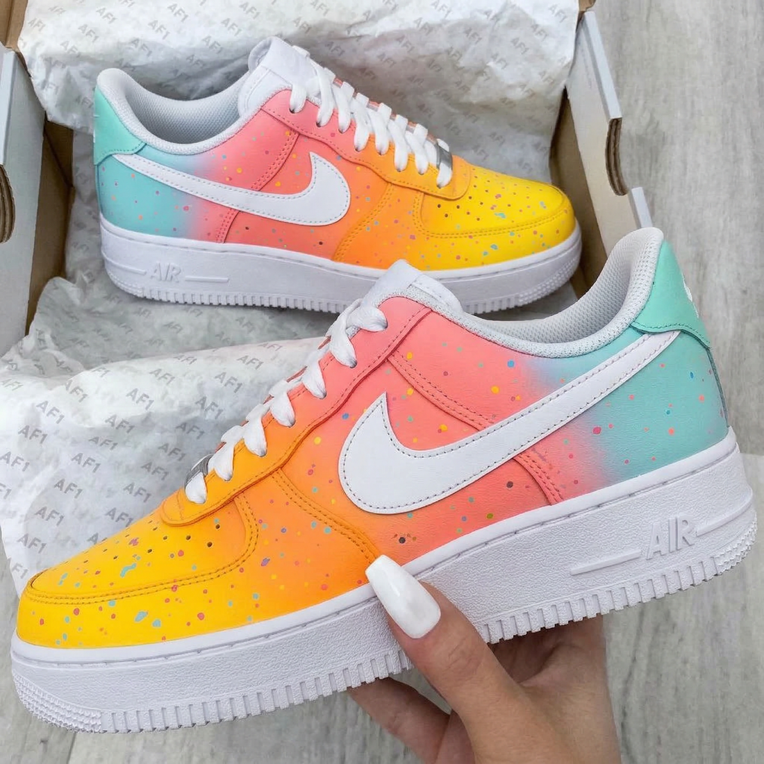 Custom AF 1s Shoes Gradient Color Splash Blue Pink Orange Yellow